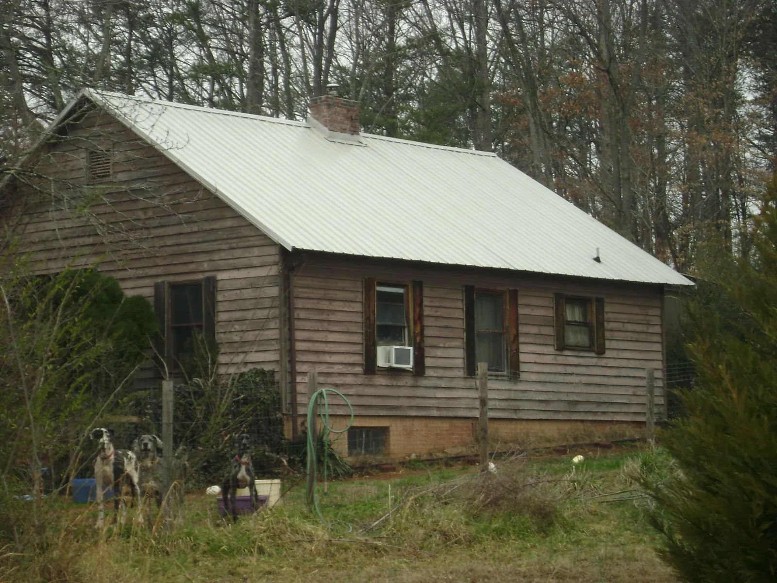 White metal roof on an old wood sided farmhouse, from a Metal Roof Installation job in Blounts Creek